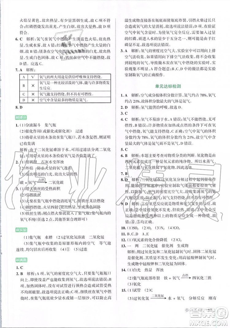 2019年P(guān)ASS綠卡圖書(shū)教材搭檔化學(xué)八年級(jí)全一冊(cè)魯教版五四制參考答案