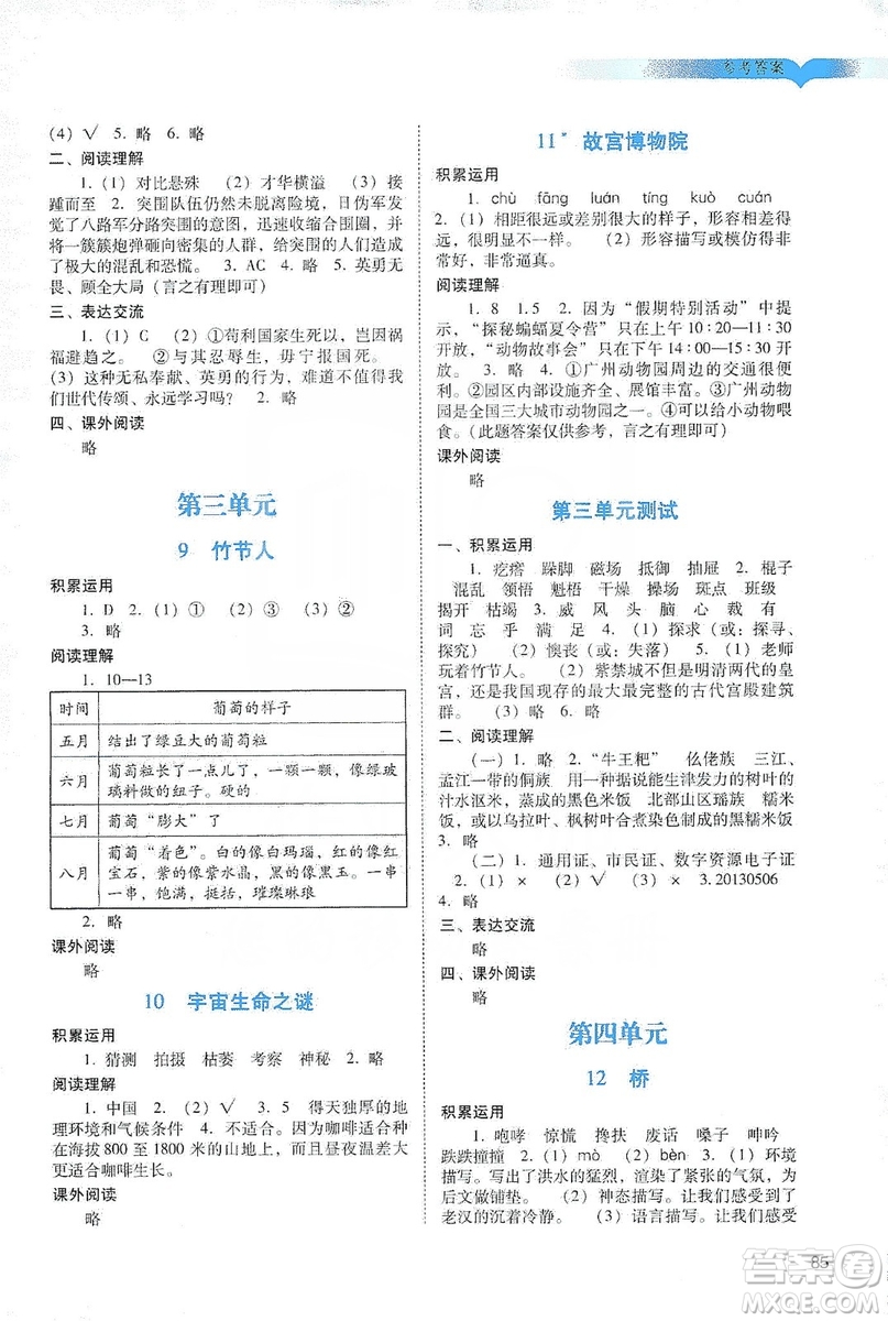 廣州出版社2019陽(yáng)光學(xué)業(yè)評(píng)價(jià)六年級(jí)語(yǔ)文上冊(cè)人教版答案