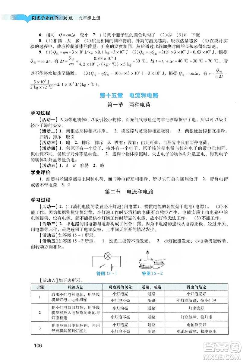 廣州出版社2019陽(yáng)光學(xué)業(yè)評(píng)價(jià)物理九年級(jí)上冊(cè)人教版答案