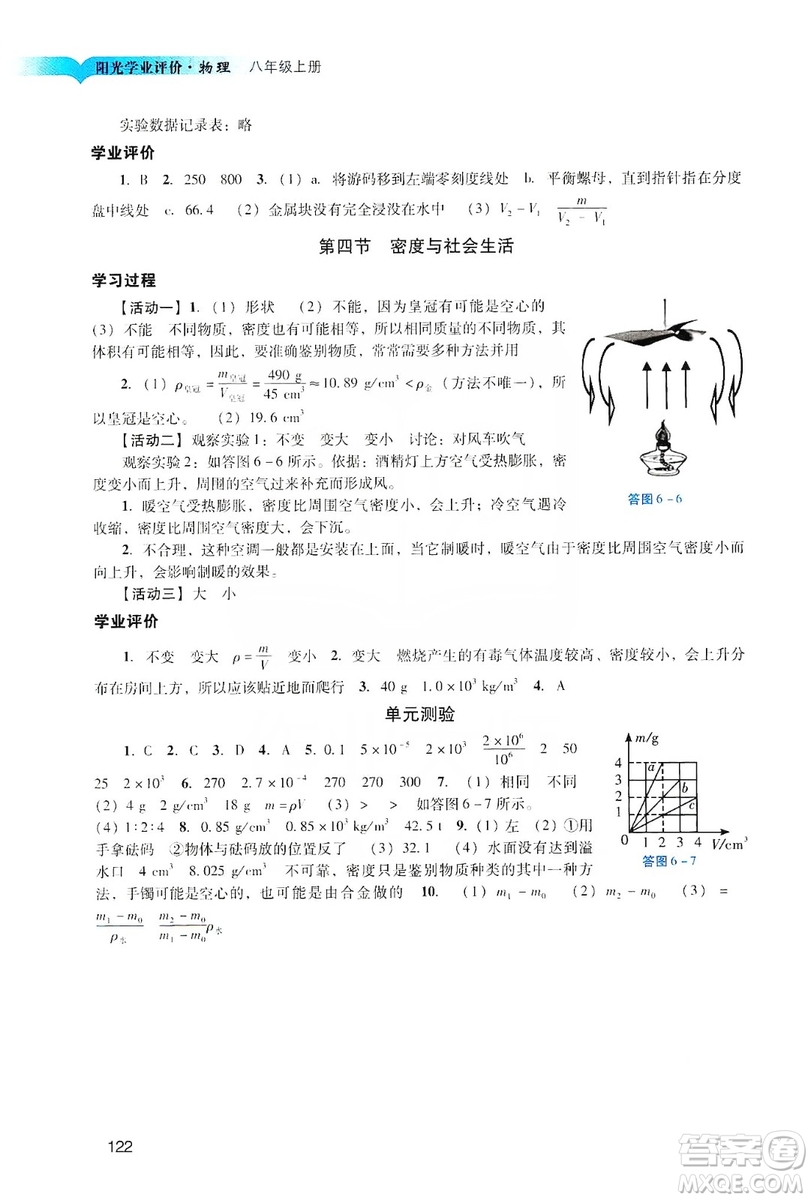 廣州出版社2019陽光學業(yè)評價物理八年級上冊人教版答案