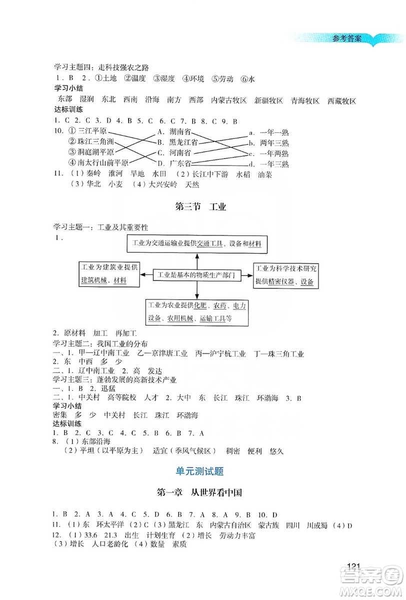 廣州出版社2019陽光學(xué)業(yè)評(píng)價(jià)地理八年級(jí)上冊(cè)人教版答案