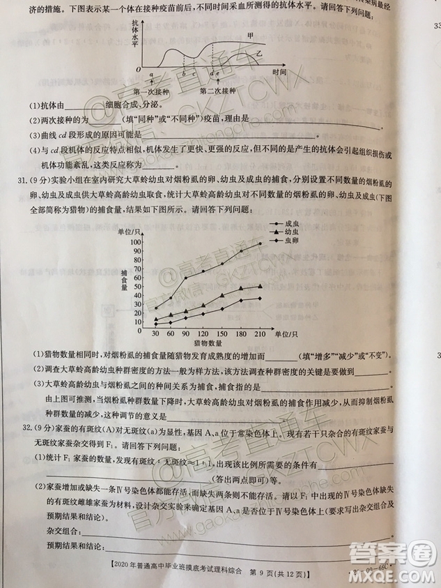 2020屆廣西南寧百色金太陽(yáng)高三10月聯(lián)考理科綜合試題及參考答案