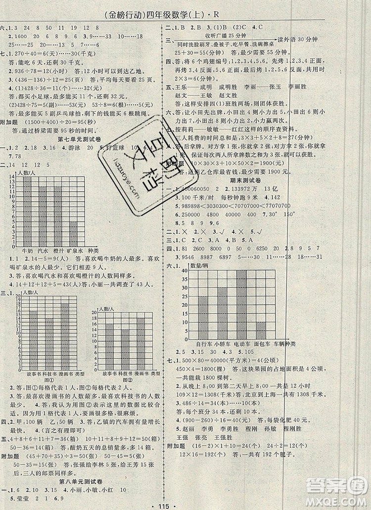 2019年金榜行動高效課堂助教型教輔四年級數(shù)學上冊人教版參考答案