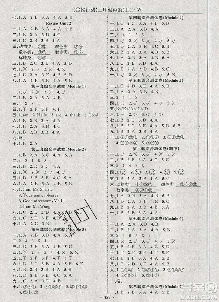 2019年金榜行動(dòng)高效課堂助教型教輔三年級(jí)英語(yǔ)上冊(cè)外研版參考答案