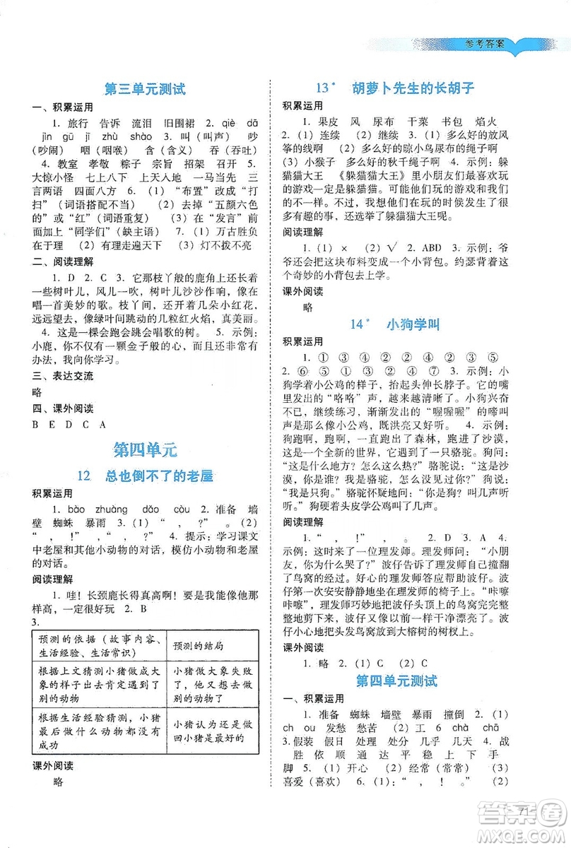 廣州出版社2019陽光學(xué)業(yè)評價三年級語文上冊人教版答案