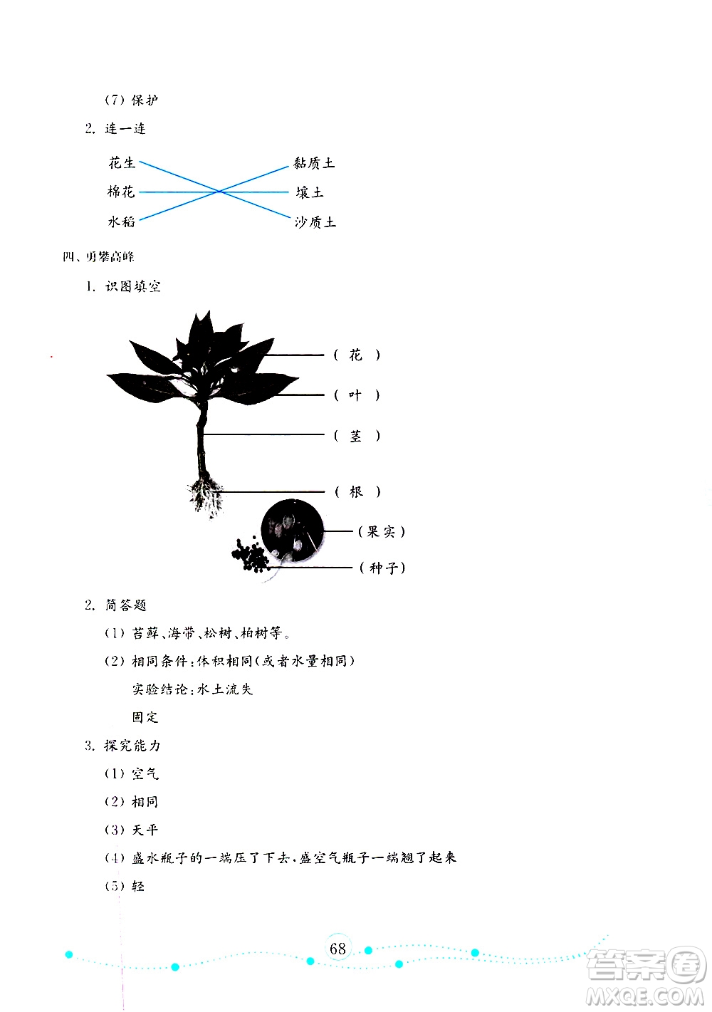 山東教育出版社2019年金版小學(xué)科學(xué)試卷金鑰匙三年級上冊參考答案