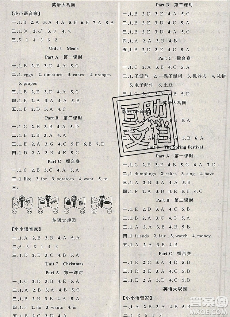 2019年金榜行動(dòng)高效課堂助教型教輔四年級英語上冊閩教版參考答案