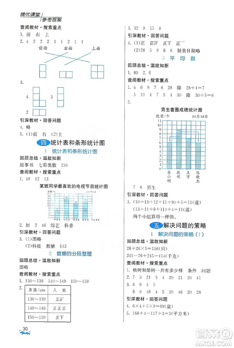 江蘇人民出版社2019實驗班提優(yōu)課堂預習與反饋四年級數(shù)學上冊江蘇教育版JSJY答案