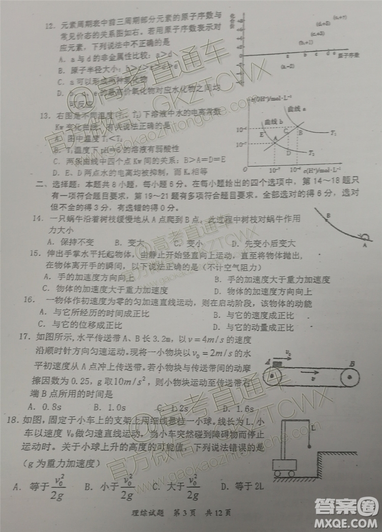 2020屆惠州二調(diào)理科綜合試題及參考答案