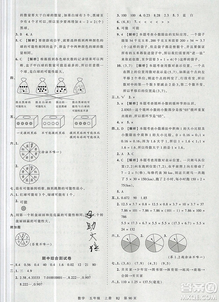 江西人民出版社2019年王朝霞考點梳理時習(xí)卷五年級數(shù)學(xué)上冊人教版答案