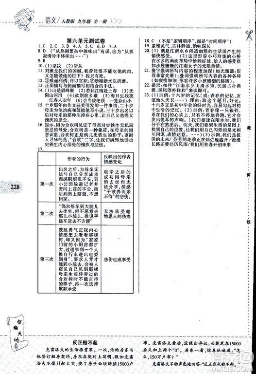 2019年新課程新練習(xí)語文九年級全一冊人教版參考答案