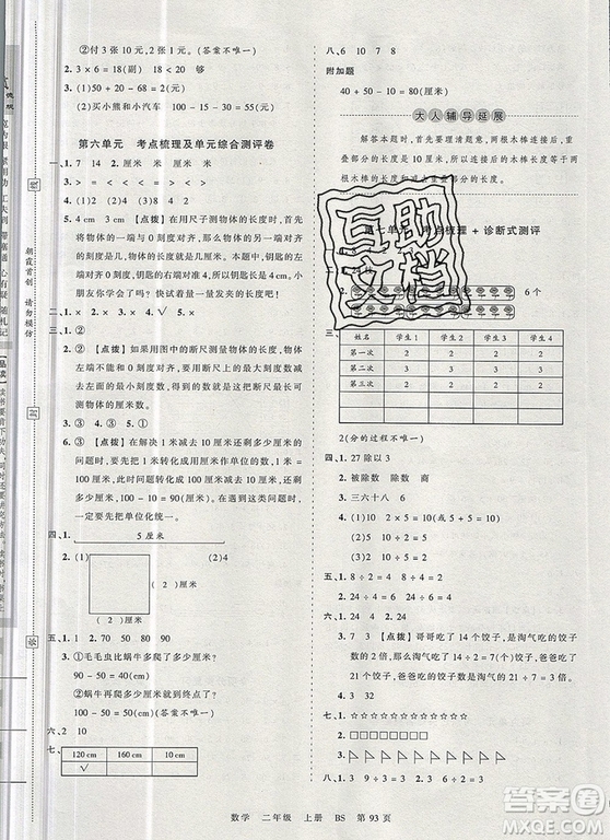 江西人民出版社2019年王朝霞考點(diǎn)梳理時(shí)習(xí)卷二年級(jí)數(shù)學(xué)上冊北師版答案