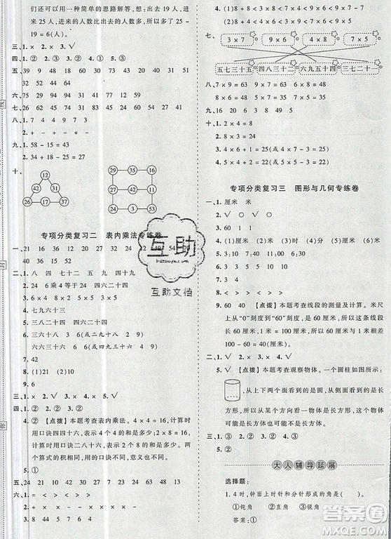 江西人民出版社2019年王朝霞考點(diǎn)梳理時(shí)習(xí)卷二年級(jí)數(shù)學(xué)上冊(cè)人教版答案