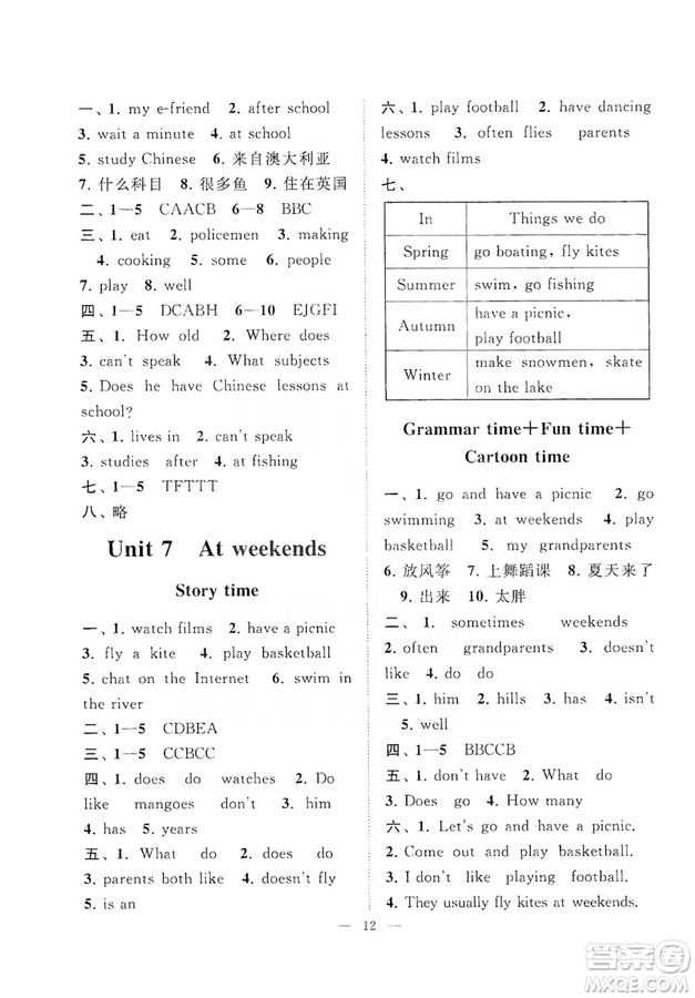 江蘇人民出版社2019小學版走進重點初中拓展與培優(yōu)英語五年級上冊譯林牛津版YLNJ答案