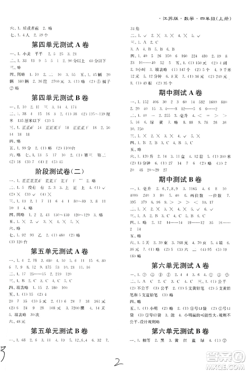 東南大學(xué)出版社2019江蘇密卷四年級數(shù)學(xué)上冊新課標(biāo)江蘇版答案