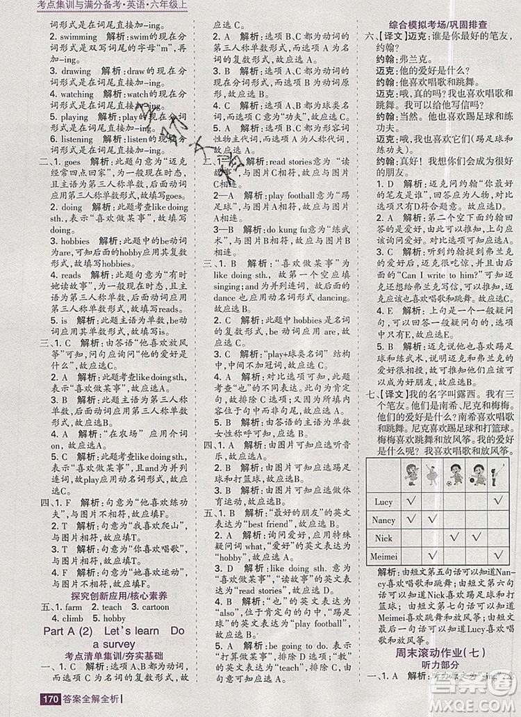 2019年考點(diǎn)集訓(xùn)與滿分備考六年級(jí)英語(yǔ)上冊(cè)人教版答案