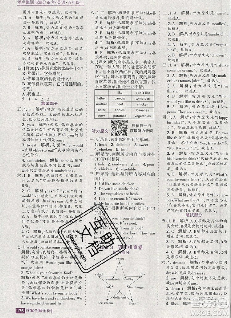 2019年考點集訓與滿分備考五年級英語上冊人教版答案