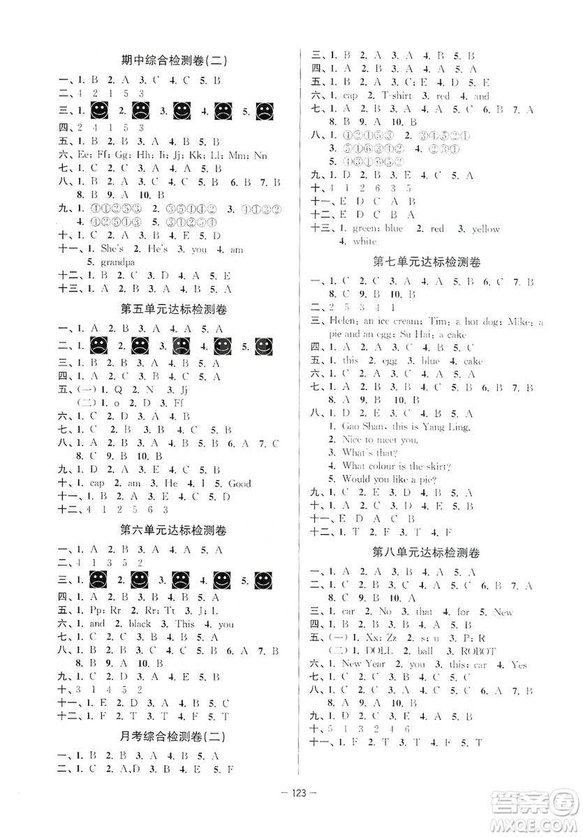 江蘇人民出版社2019江蘇好卷三年級英語上冊譯林版答案