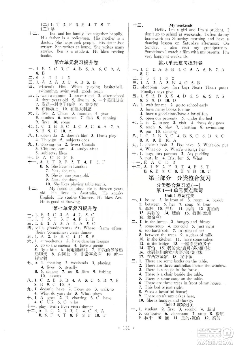 江蘇人民出版社2019江蘇好卷5年級英語上冊譯林版答案