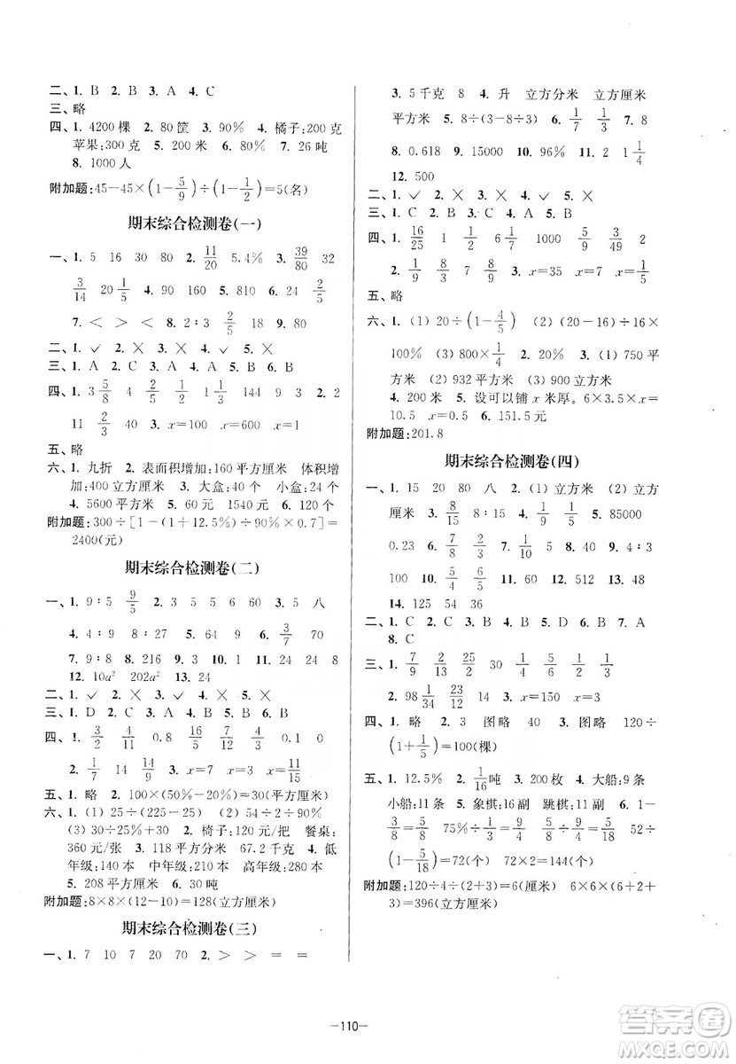 江蘇人民出版社2019江蘇好卷六年級數學上冊江蘇版答案