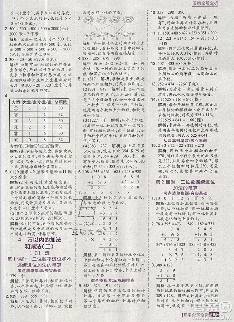 2019年考點(diǎn)集訓(xùn)與滿分備考三年級(jí)數(shù)學(xué)上冊(cè)人教版答案