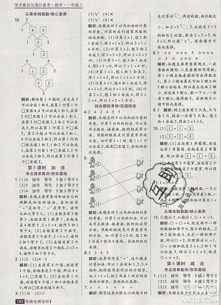 2019年考點(diǎn)集訓(xùn)與滿(mǎn)分備考一年級(jí)數(shù)學(xué)上冊(cè)人教版答案