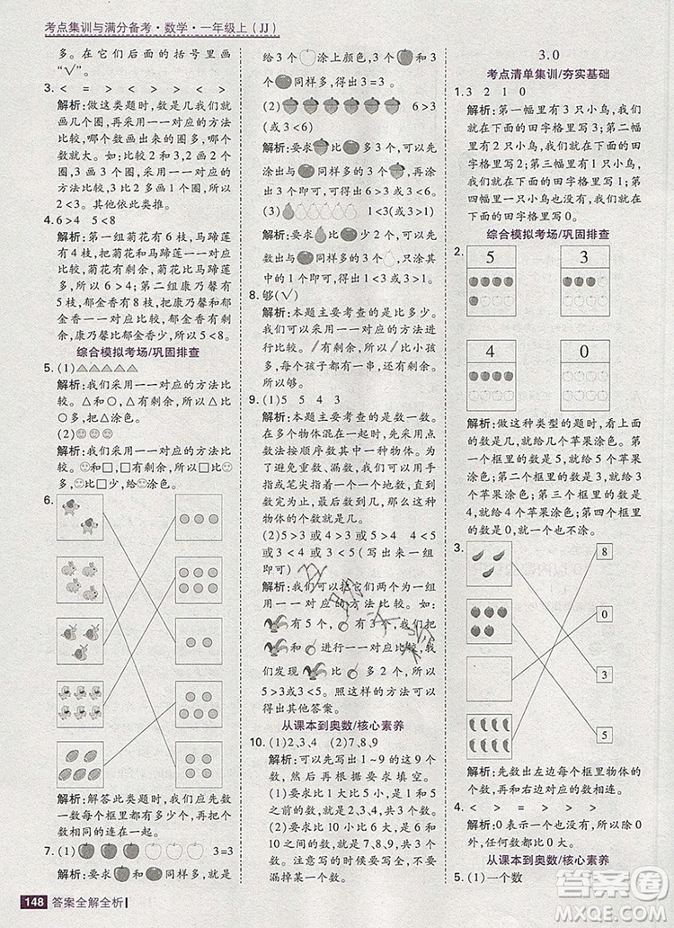 2019年考點集訓與滿分備考一年級數(shù)學上冊冀教版答案