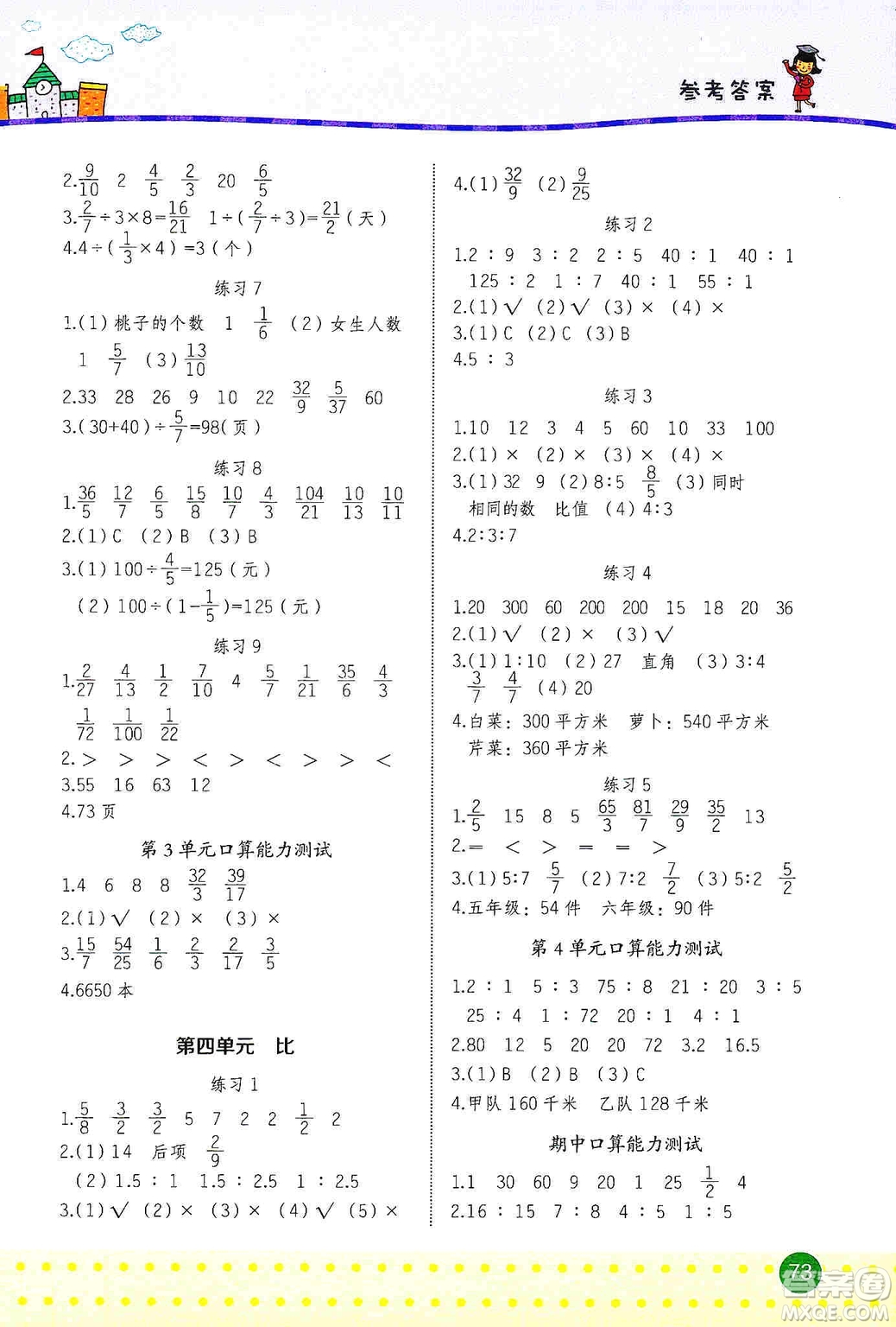 2019名師巧解小學(xué)生數(shù)學(xué)同步口算題卡應(yīng)用題六年級(jí)上冊(cè)人教版答案