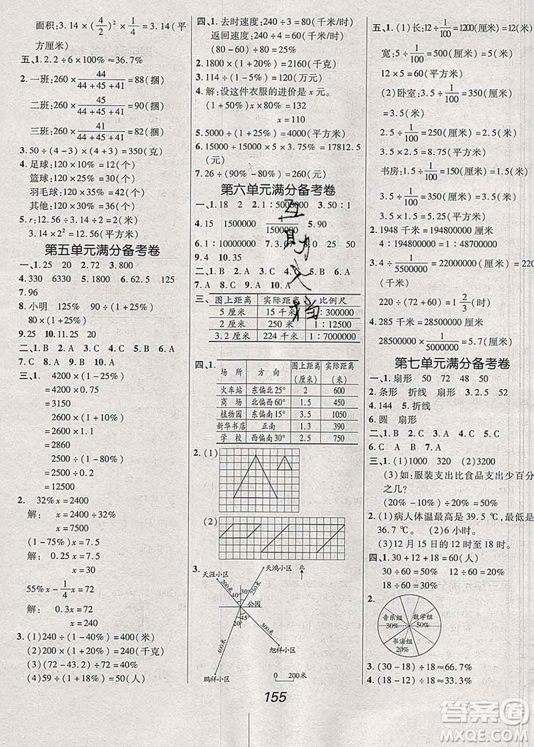 2019年冀教版全優(yōu)課堂考點集訓(xùn)與滿分備考六年級數(shù)學(xué)上冊答案