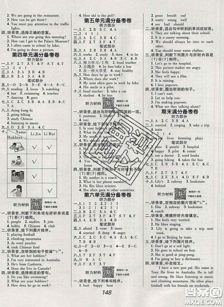 2019年人教版全優(yōu)課堂考點(diǎn)集訓(xùn)與滿分備考六年級(jí)英語上冊答案