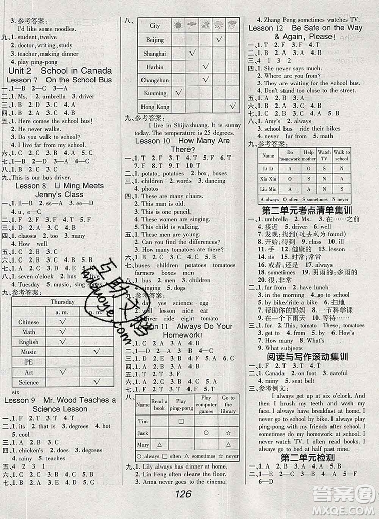 2019年冀教版全優(yōu)課堂考點集訓與滿分備考六年級英語上冊答案