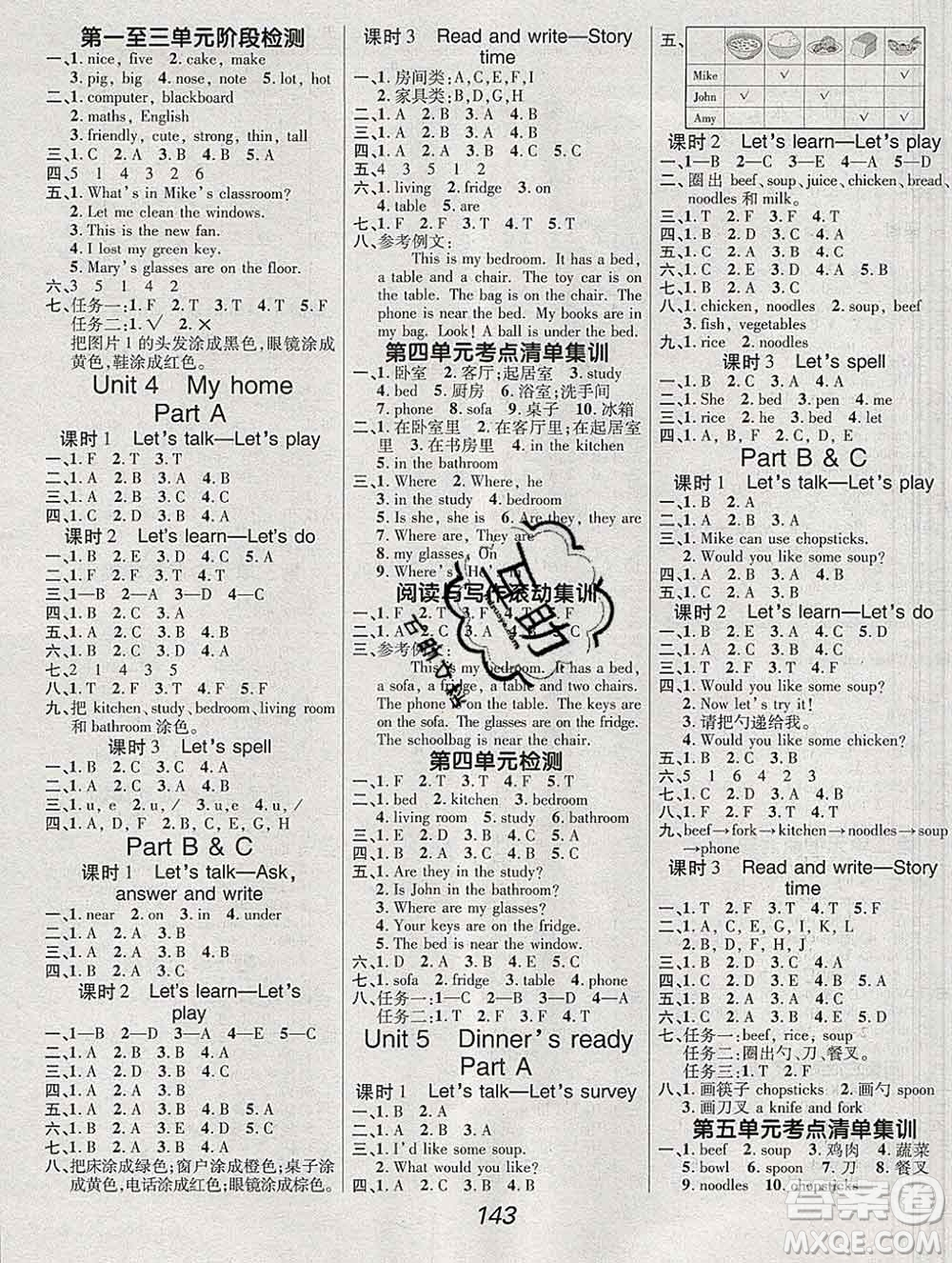 2019年人教版全優(yōu)課堂考點(diǎn)集訓(xùn)與滿分備考四年級(jí)英語(yǔ)上冊(cè)答案