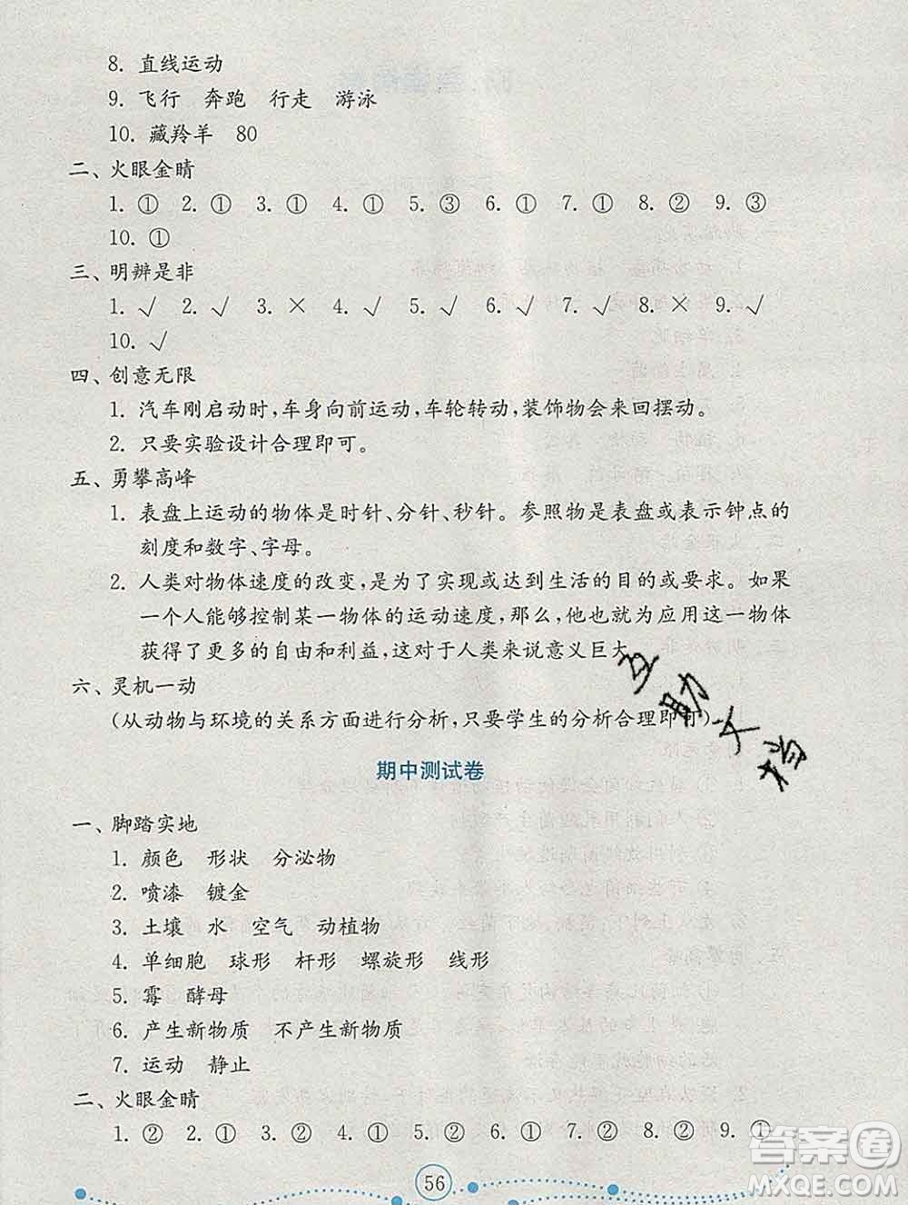 2019年金鑰匙小學(xué)科學(xué)試卷六年級(jí)上冊(cè)青島版金版答案