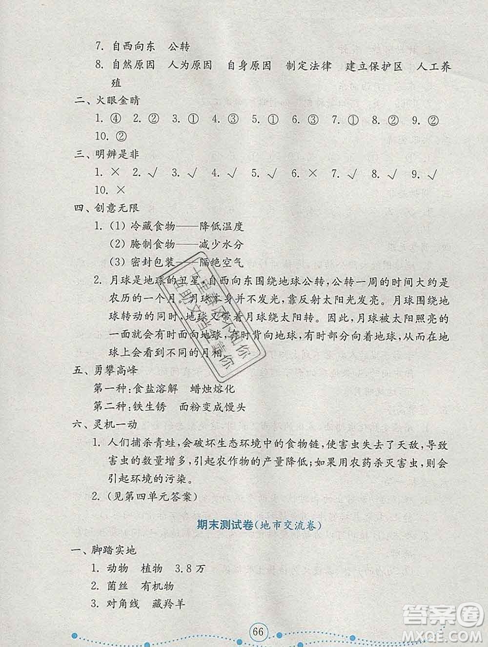 2019年金鑰匙小學(xué)科學(xué)試卷六年級(jí)上冊(cè)青島版金版答案