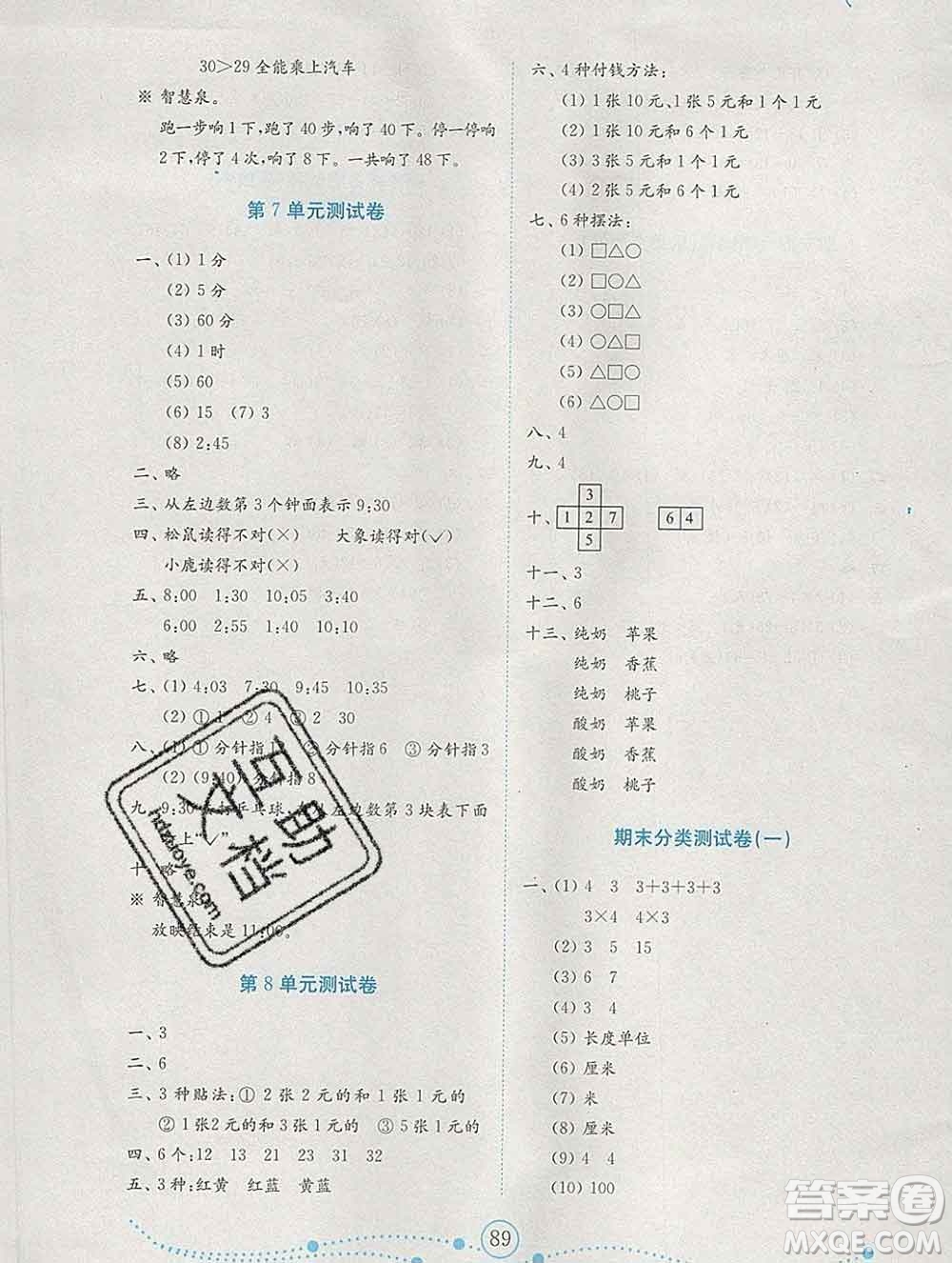 2019年金鑰匙小學(xué)數(shù)學(xué)試卷二年級上冊人教版金版答案