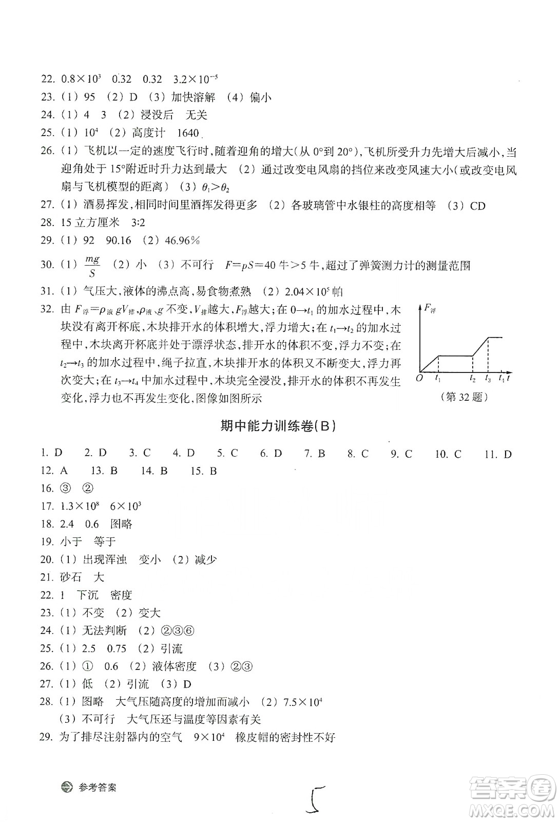 浙江教育出版社2019新編單元能力訓(xùn)練卷八年級科學(xué)上冊答案