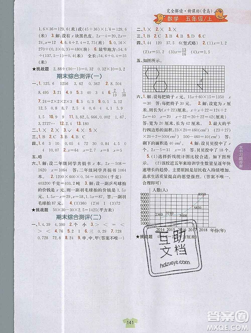 吉林人民出版社2019年小學(xué)教材全解讀五年級數(shù)學(xué)上冊青島版答案