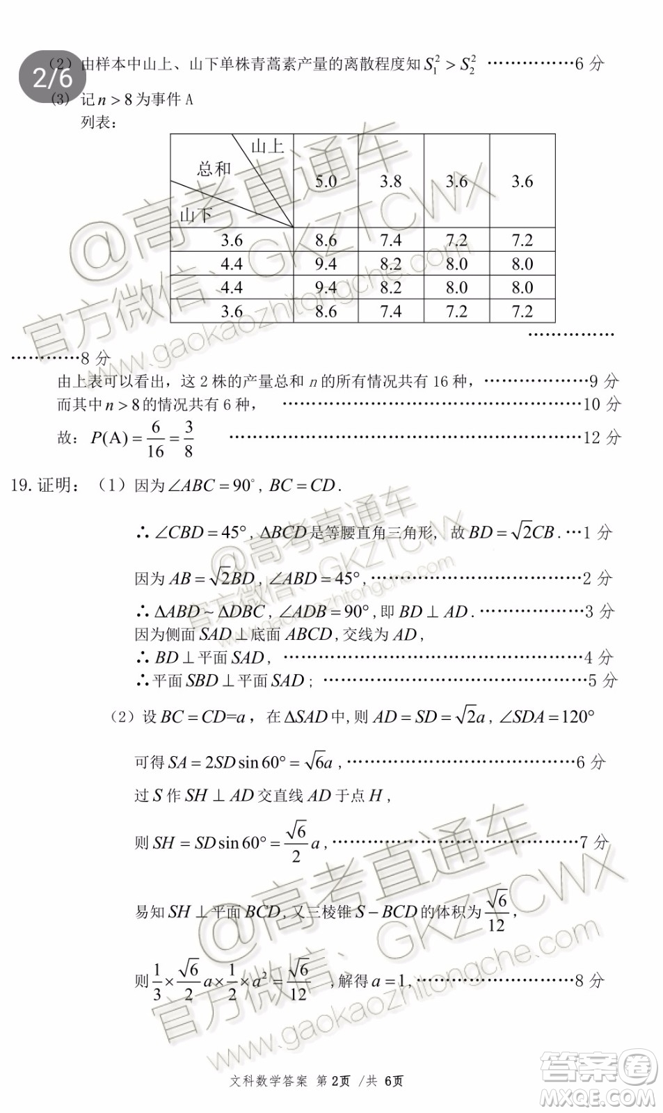 2020屆柳州一模文科數學試題及參考答案