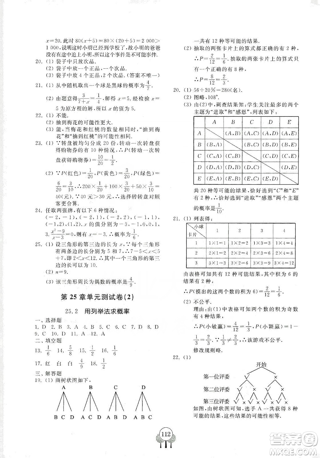 齊魯書社義務教育教科書2019初中單元測試卷九年級數(shù)學上冊人教版答案