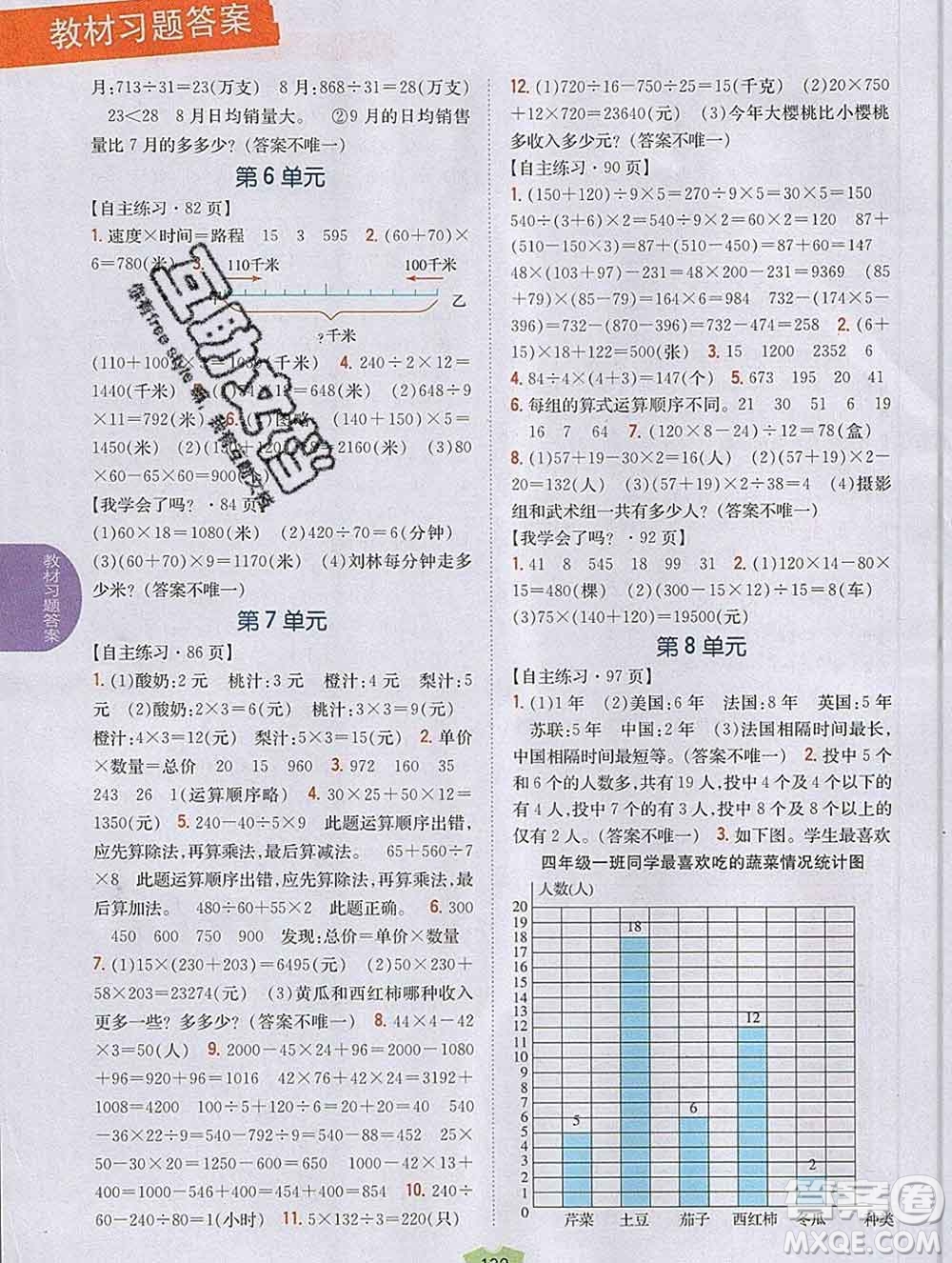 吉林人民出版社2019年小學教材全解讀四年級數(shù)學上冊青島版答案