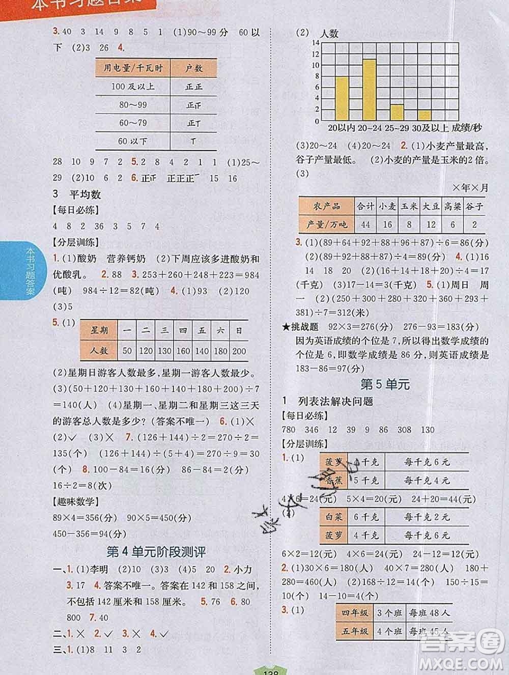 吉林人民出版社2019年小學(xué)教材全解讀四年級(jí)數(shù)學(xué)上冊(cè)江蘇版答案