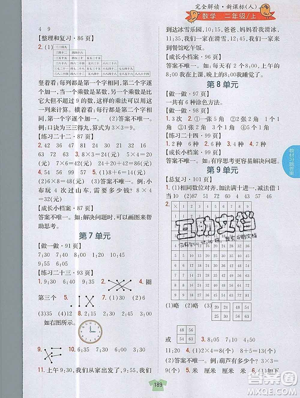 吉林人民出版社2019年小學(xué)教材全解讀二年級數(shù)學(xué)上冊人教版答案