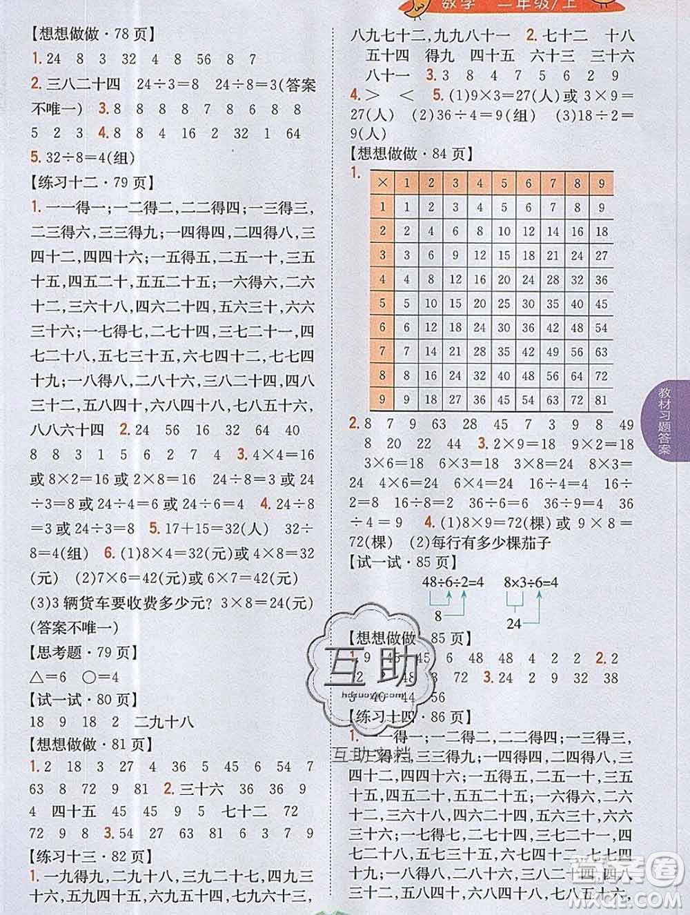 吉林人民出版社2019年小學(xué)教材全解讀二年級數(shù)學(xué)上冊江蘇版答案