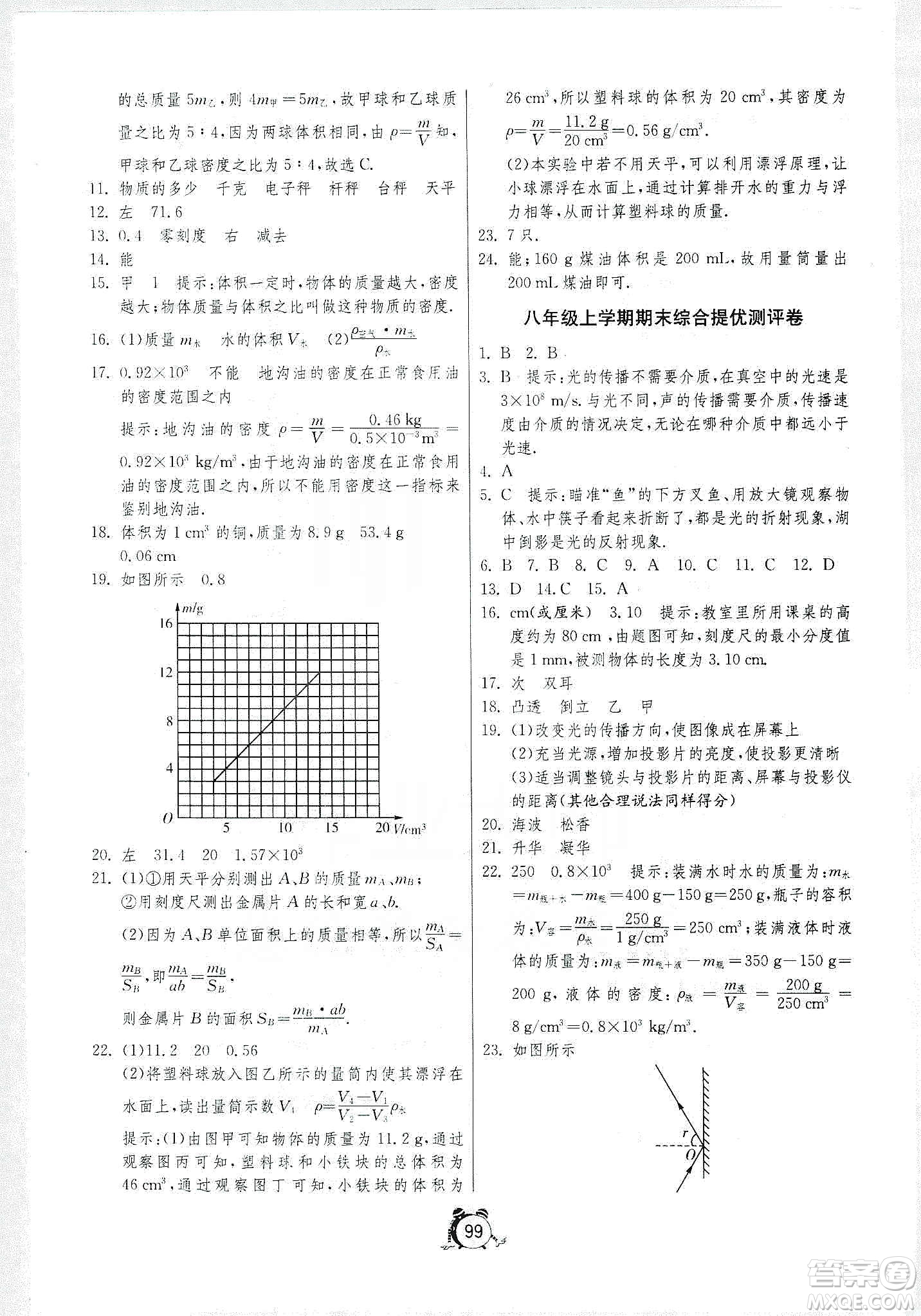 山東人民出版社2019初中單元測試卷八年級物理上冊人教版答案