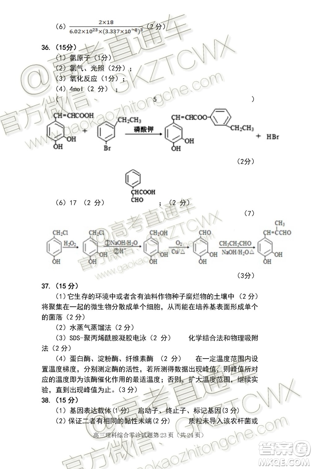 遂寧市高中2020屆零診考試?yán)砜凭C合試題及參考答案