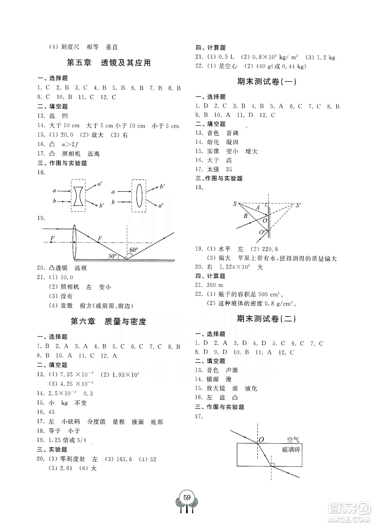 齊魯書社2019初中單元測試卷八年級物理上冊人教版答案