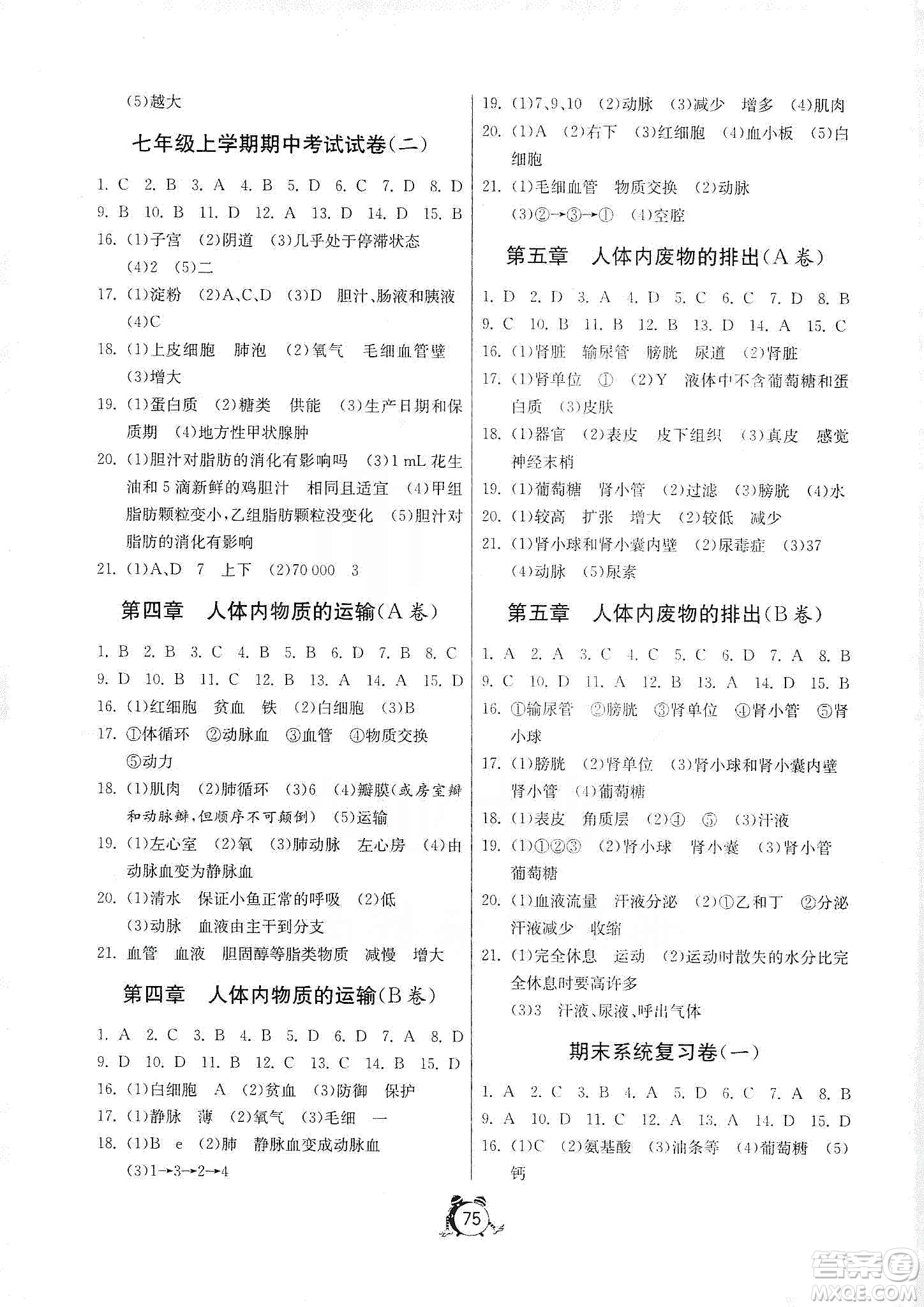 山東人民出版社2019初中單元測試卷七年級生物學(xué)上冊54學(xué)制魯科版答案