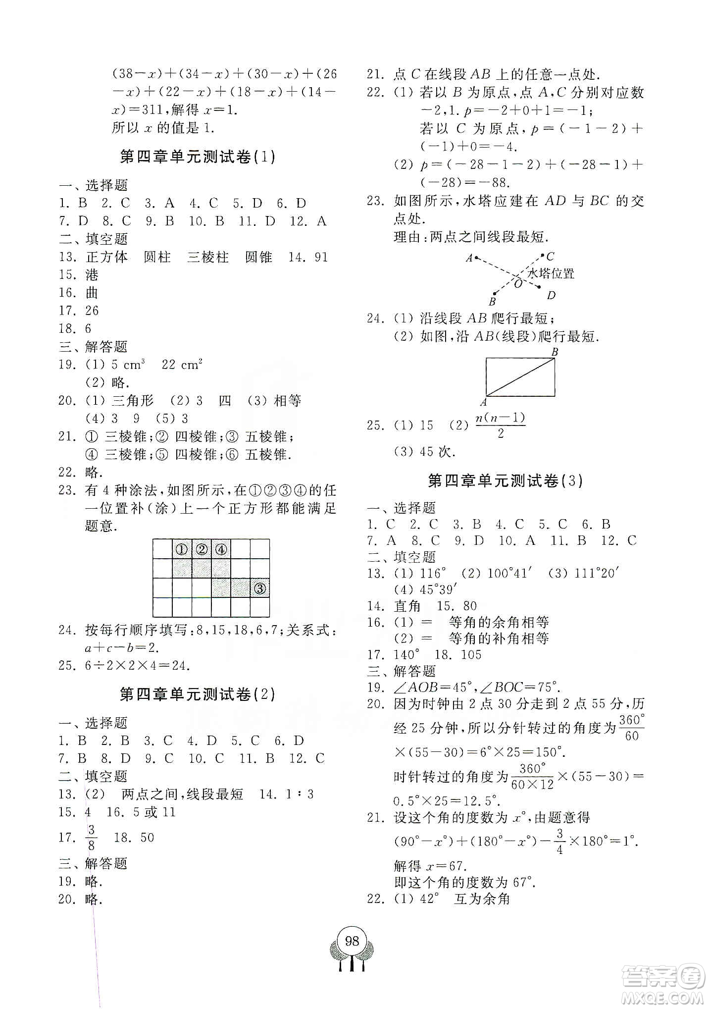 齊魯書社2019初中單元測試卷七年級(jí)數(shù)學(xué)上冊(cè)人教版答案