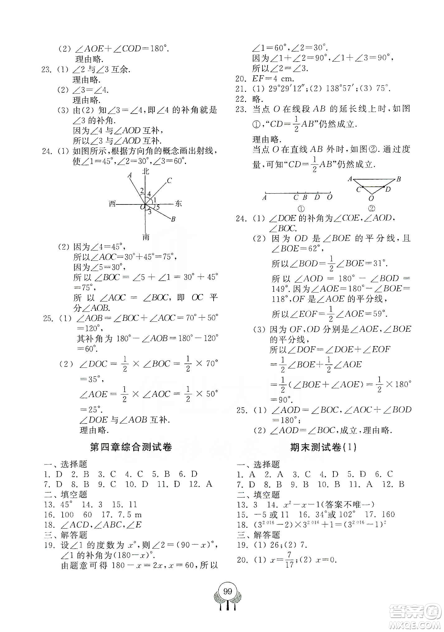 齊魯書社2019初中單元測試卷七年級(jí)數(shù)學(xué)上冊(cè)人教版答案