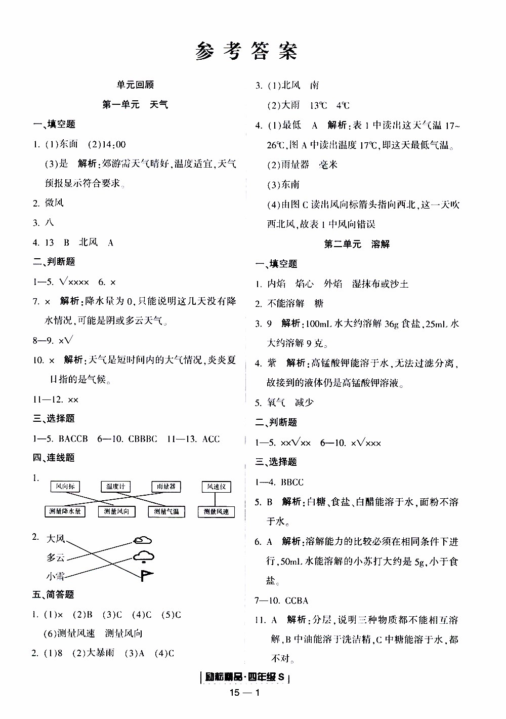 2019新版勵(lì)耘書業(yè)浙江期末科學(xué)四年級(jí)上冊(cè)教科版參考答案